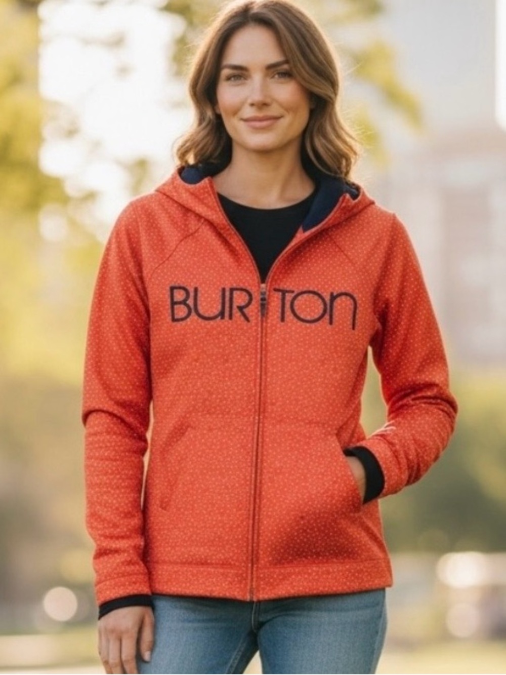 Burton Bright Orange Hooded Zip-Up Sweatshirt